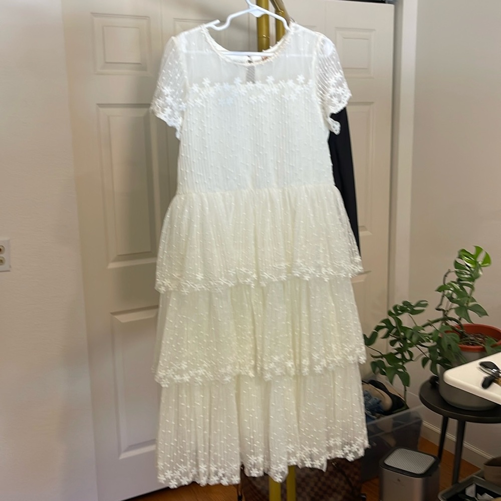Anthropologie White Tiered Kids Formal Dress